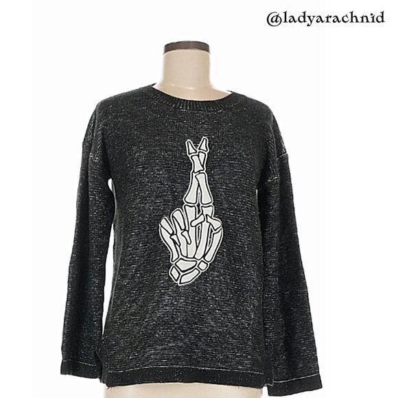 JAWBREAKER crossed skeleton fingers relaxed fit sweater - Picture 5 of 10